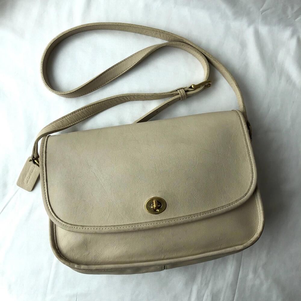 Vintage Coach City Bag 9790 Bone Off White Leather Shoulder Purse USA 1995